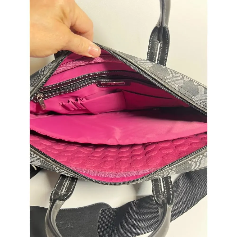 Tumi Black/Gray Monogram Laptop Computer Travel Commute Bag Messenger Strap